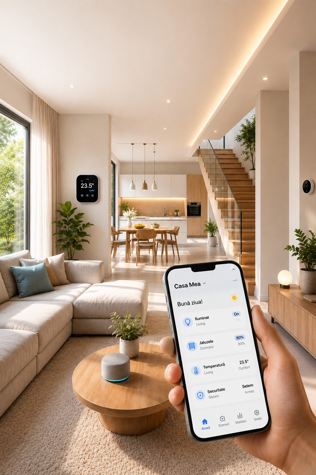 Interior de casă modernă cu automatizări smart home